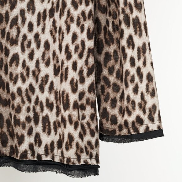 Lanvin PF/10 Grey Leopard-Print Silk-Trim 3/4-Sleeve T-Shirt - Picture 6 of 9